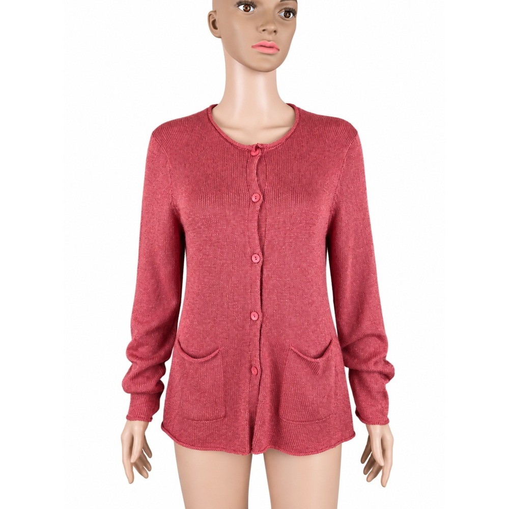 Eileen Fisher Silk Blend Cardigan Sweater Pink Button Front Pockets Size M